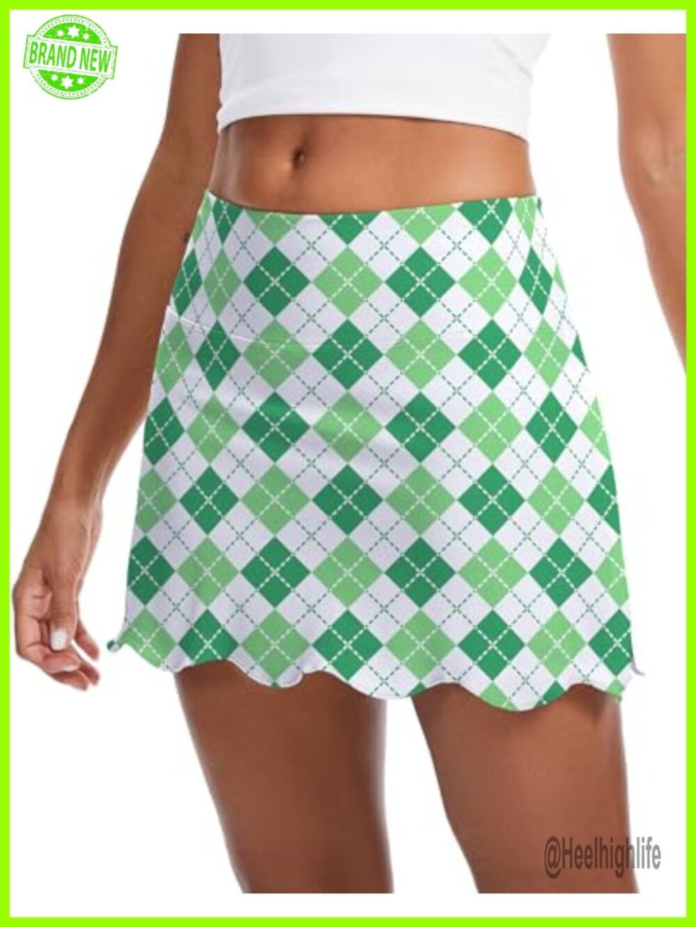 14 Inch Scalloped Hem Skort with Pockets High Waisted Tennis Golf Skirt